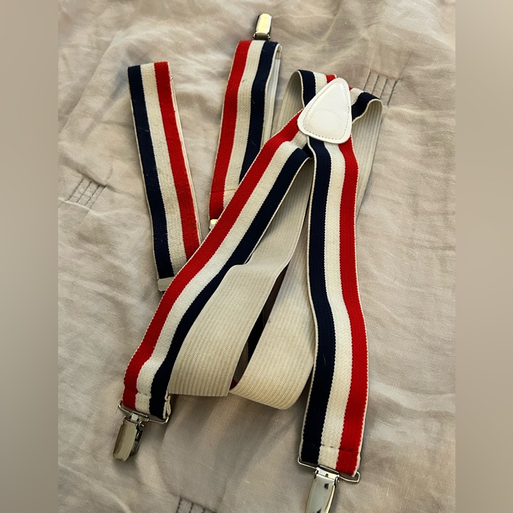 Red white blue stripe suspenders 48” finger clip 1.5” wide Suspender Store 🇺🇸